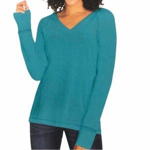 Wildfox V Neck Long Sleeve Teal Haley Brushed Top